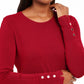 JM Collection Suéter feminino canelado, manga comprida, gola redonda, vermelho, tamanho pequeno, extragrande