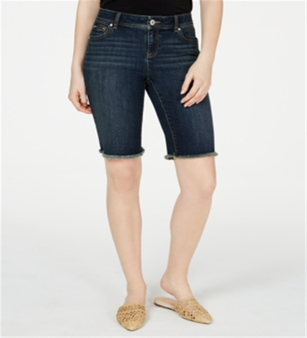 Bermuda jeans feminina com bainha desfiada da INC International Concepts, azul, tamanho 2