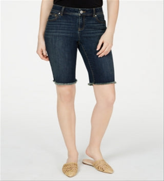 INC International Concepts Women's Frayed Hem Denim Bermuda Shorts Blue Size 2