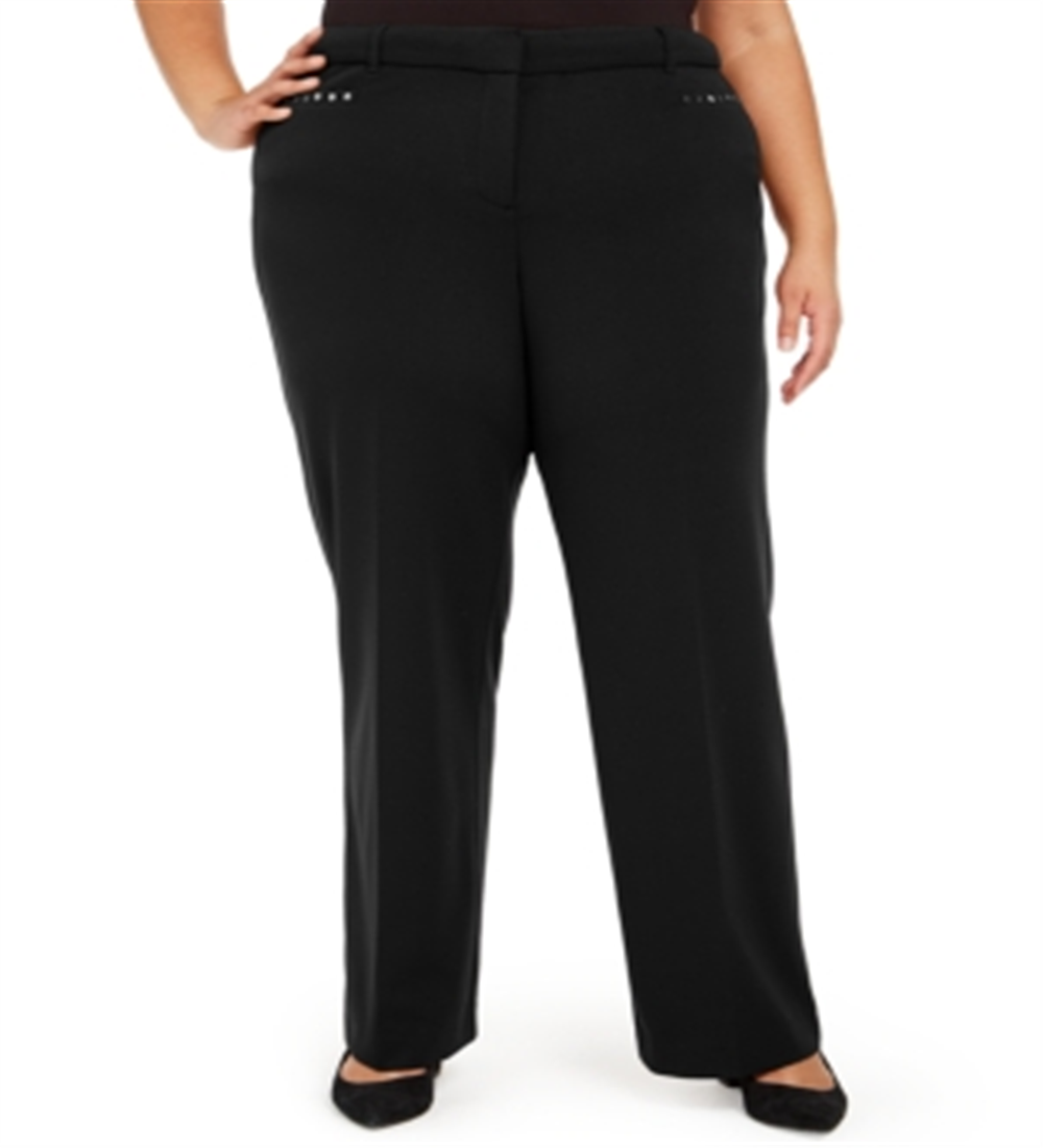 Calça feminina plus size com controle de barriga e curvas JM Collection, preta, tamanho pequeno