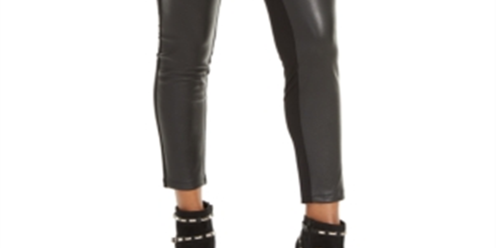 Leggings femininas Thalia Sodi com frente em couro sintético, pretas, tamanho pequeno