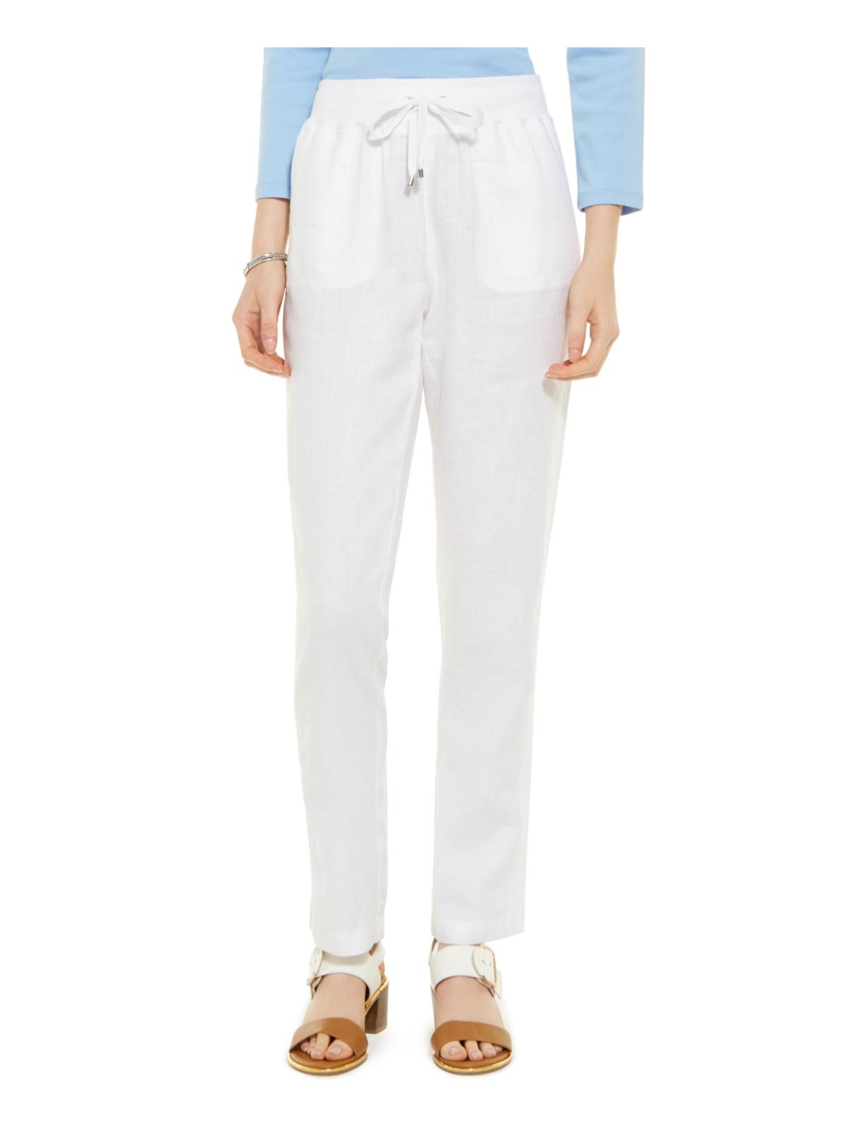 Calça de linho feminina Tommy Hilfiger, branca, tamanho XS