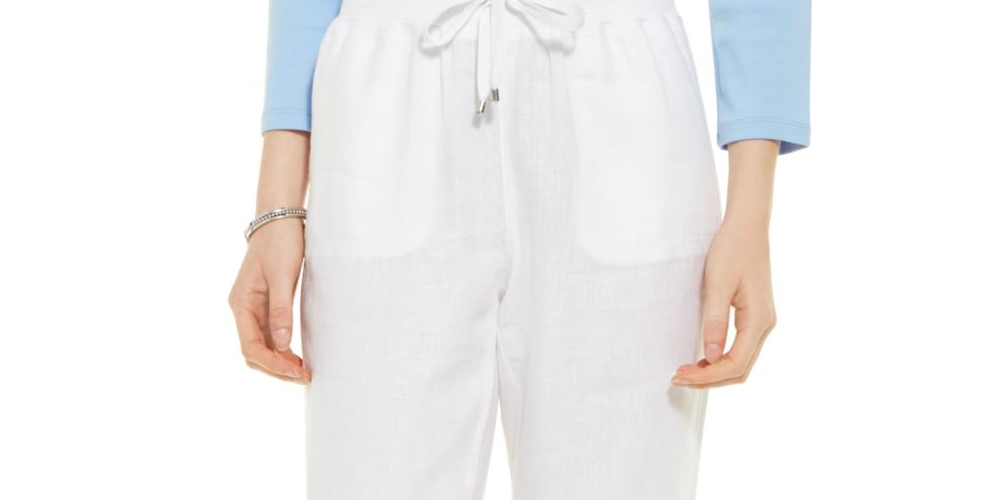 Calça de linho feminina Tommy Hilfiger, branca, tamanho XS