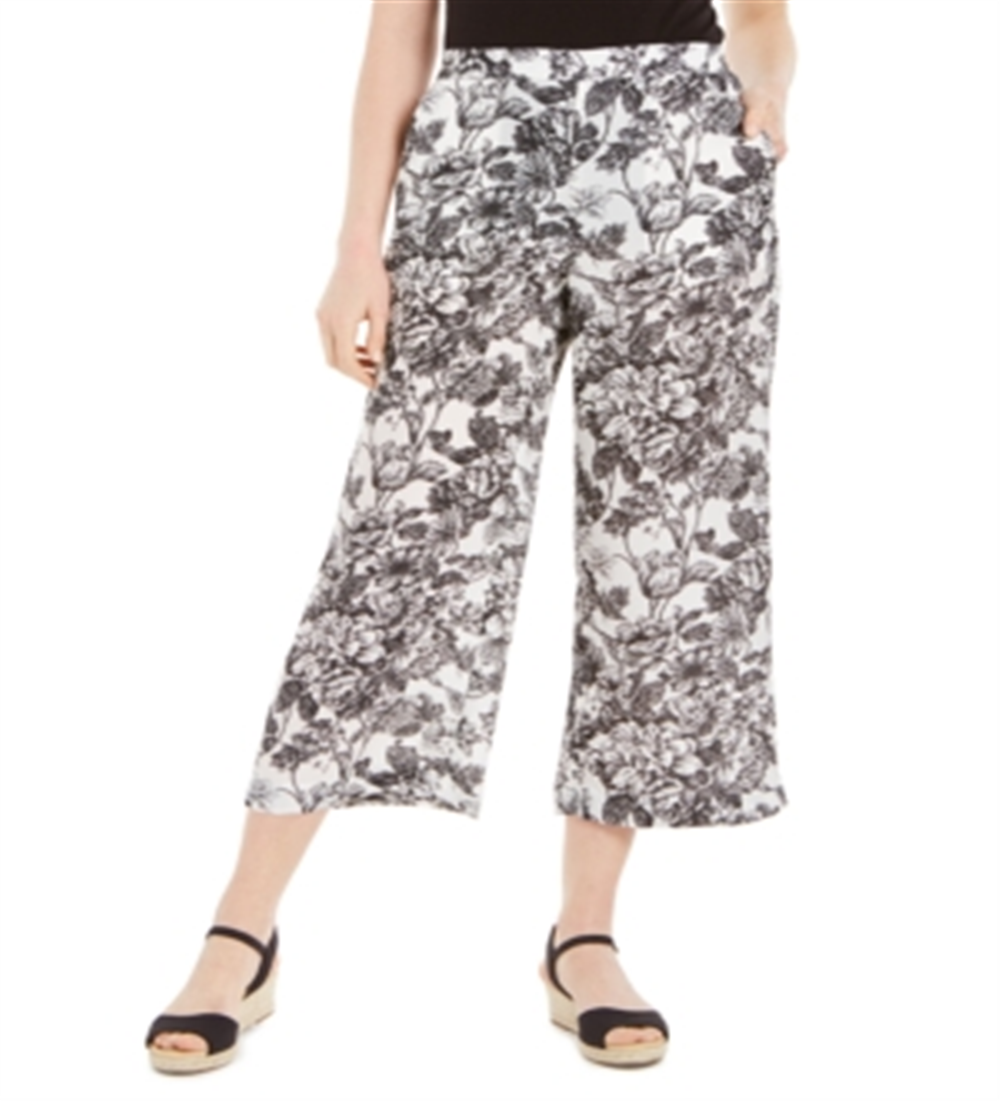 Calça Capri Feminina Estampada Perna Larga Charter Club Branca Tamanho P