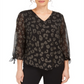 Top feminino com estampa de animal e bolinhas JM Collection, preto, tamanho pequeno