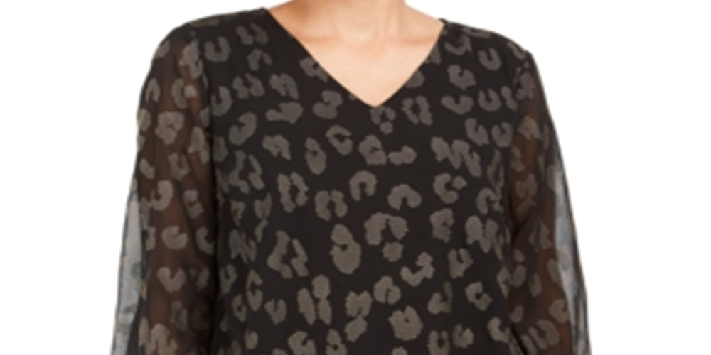 Top feminino com estampa de animal e bolinhas JM Collection, preto, tamanho pequeno