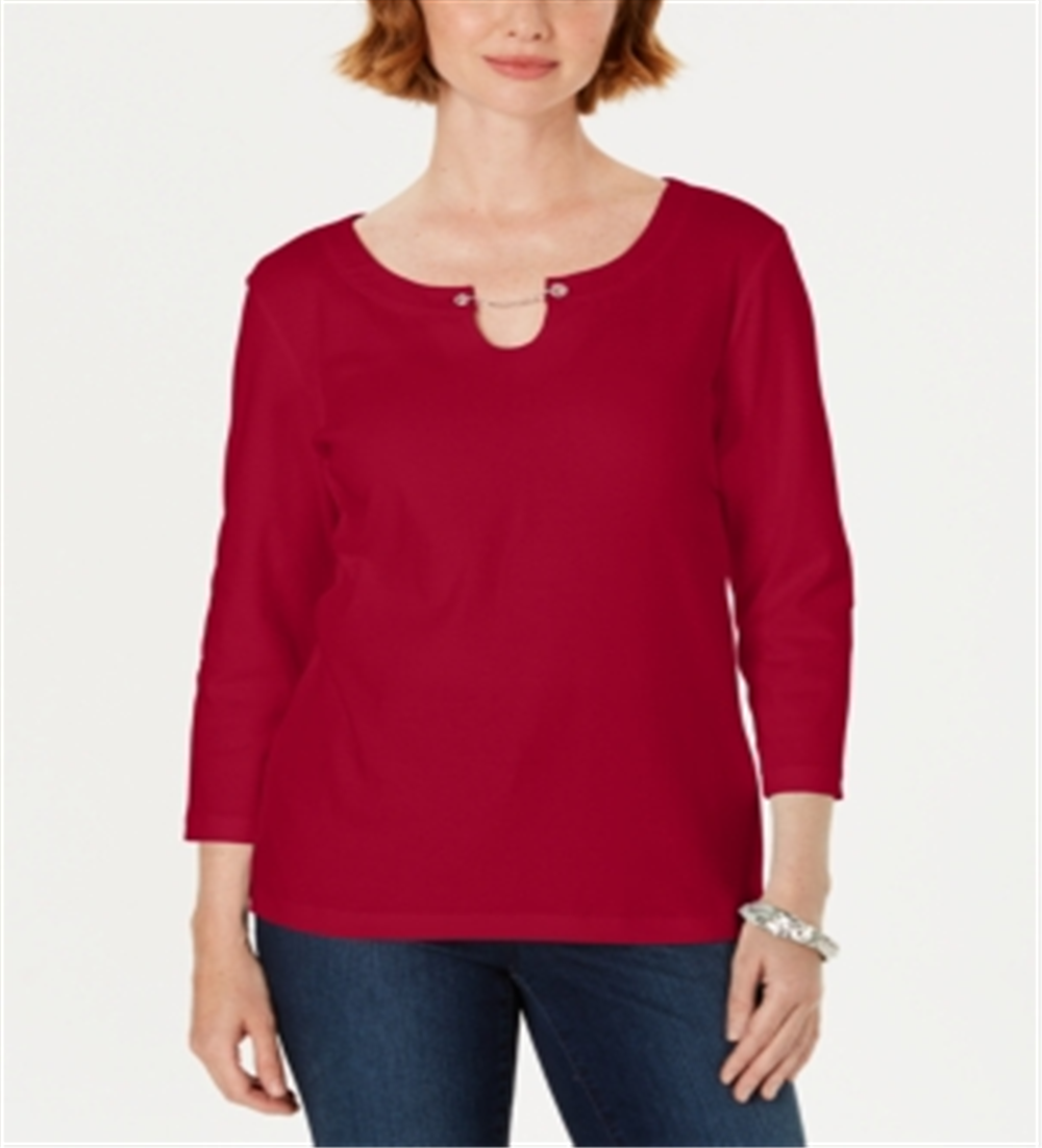 Blusa feminina Karen Scott manga três quartos vermelha tamanho X-S