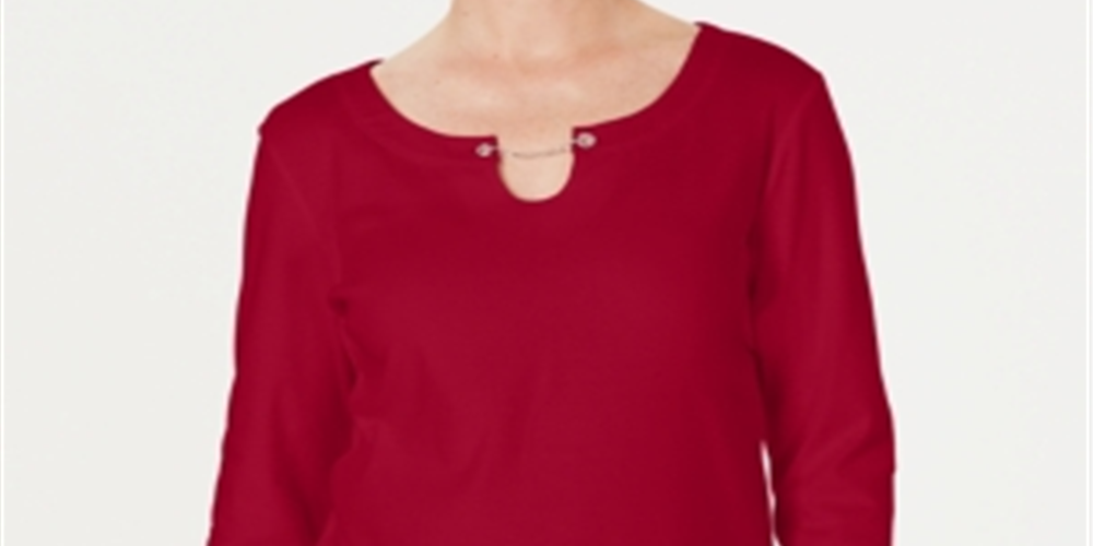Blusa feminina Karen Scott manga três quartos vermelha tamanho X-S