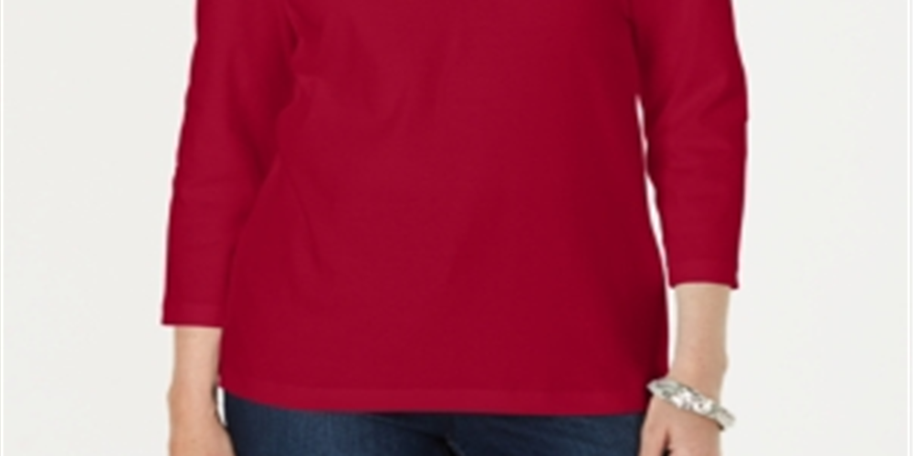 Blusa feminina Karen Scott manga três quartos vermelha tamanho X-S