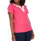Blusa feminina Karen Scott com decote dividido e acabamento em crochê, rosa, tamanho médio