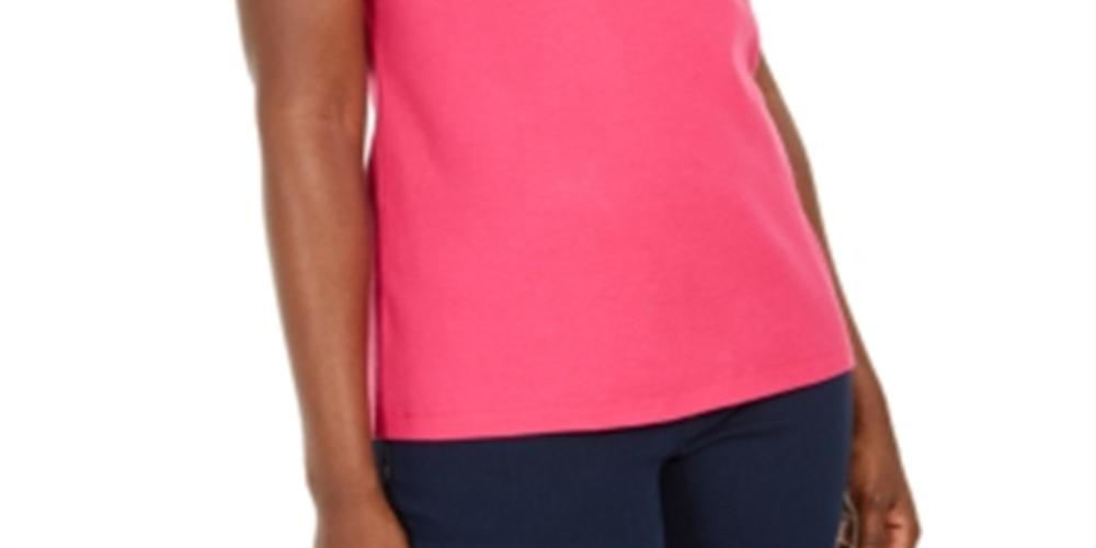 Blusa feminina Karen Scott com decote dividido e acabamento em crochê, rosa, tamanho médio