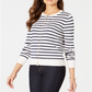 Cardigan feminino listrado com fecho de alavanca Charter Club, branco - listras azul-marinho, tamanho pequeno P