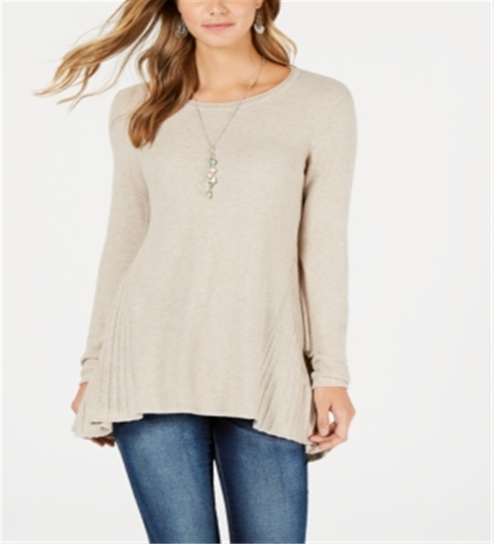 Suéter plissado alto e baixo feminino Style &amp; Co, tamanho pequeno, bege