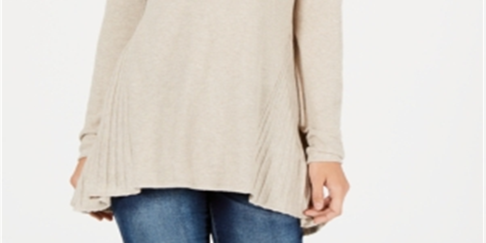 Suéter plissado alto e baixo feminino Style &amp; Co, tamanho pequeno, bege