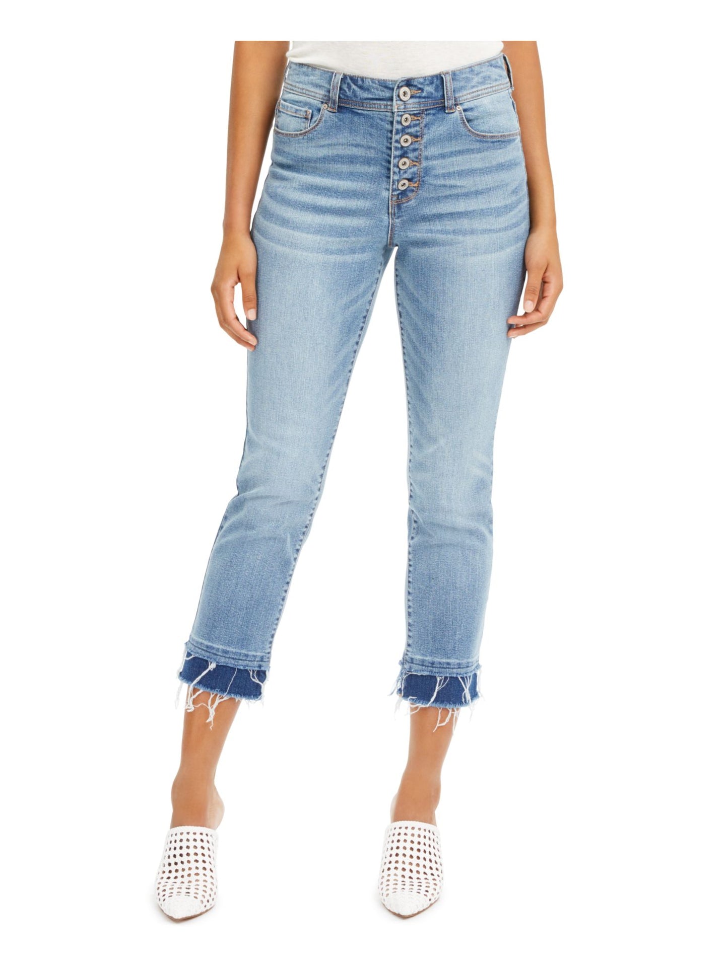 Calça jeans feminina curta com bainha dupla e perna reta da INC International Concepts, azul, tamanho 16