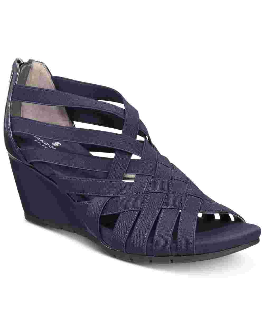 Sandálias femininas Bandolino Gillmiro com tiras casuais e bico aberto, tamanho 9,5 M, azul