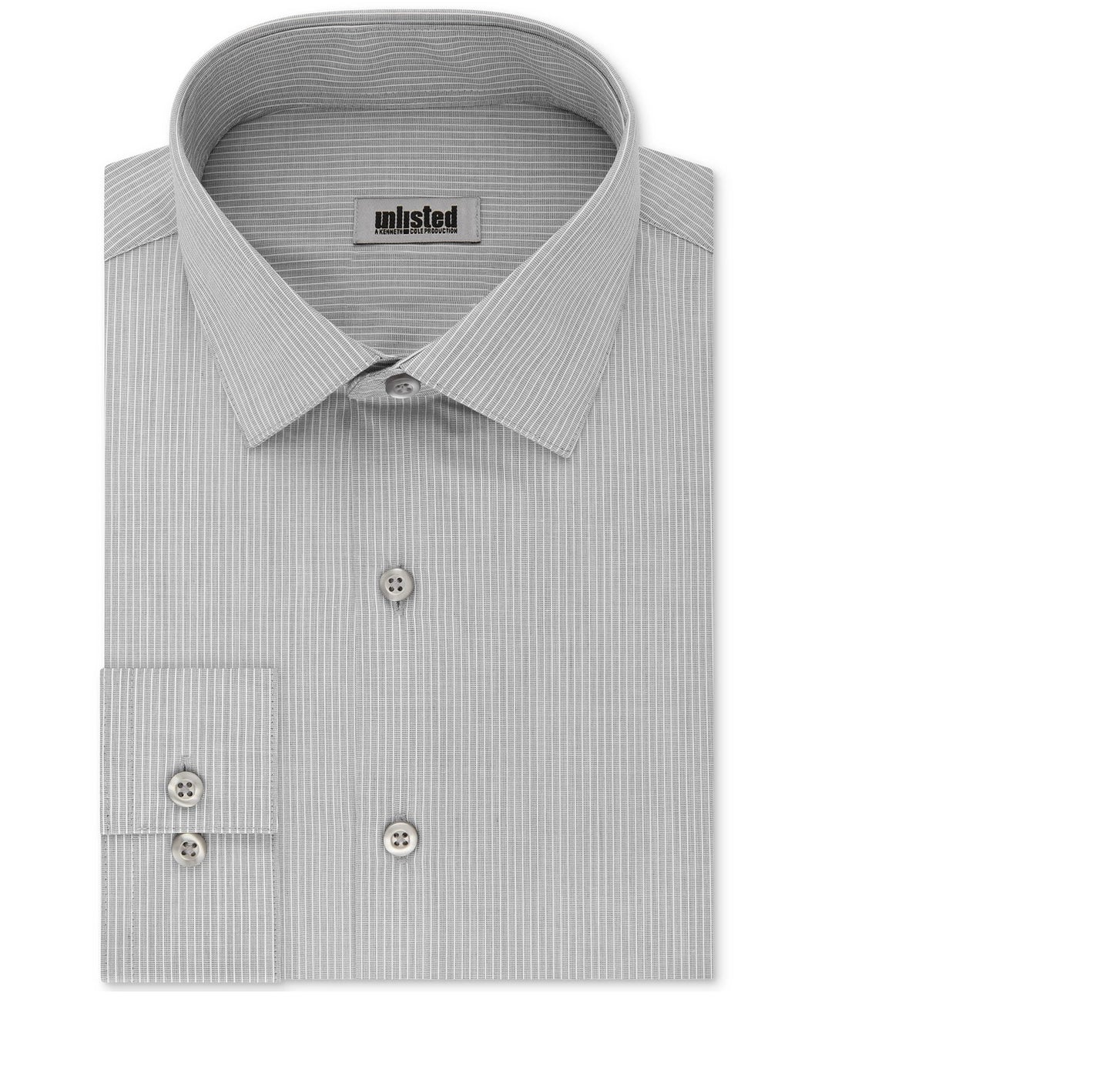 Camisa social masculina Kenneth Cole com gola listrada e ajuste clássico, não passável, cinza, tamanho 18,5 x 34 x 35