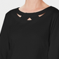 Karen Scott Blusa feminina com recorte de manga três quartos, preta, tamanho X-S