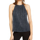 INC International Concepts Top feminino Petite Shine Halter, azul marinho, tamanho pequeno