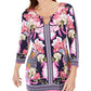 JM Collection Top Feminino com Decote em Forma de Fechadura Azul Tamanho X-S