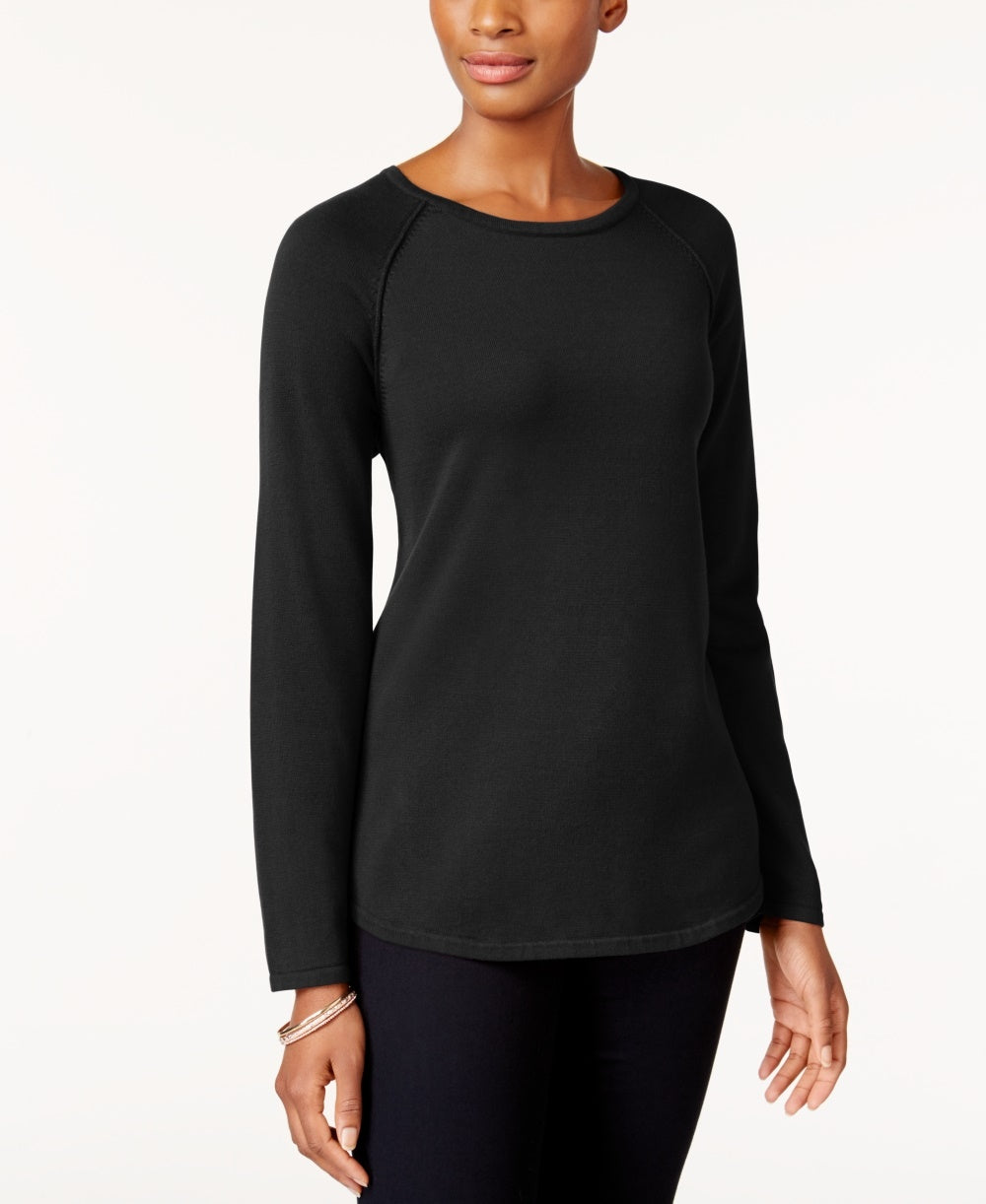 Karen Scott Suéter Feminino de Algodão Petite Preto Tamanho Petite X-Large