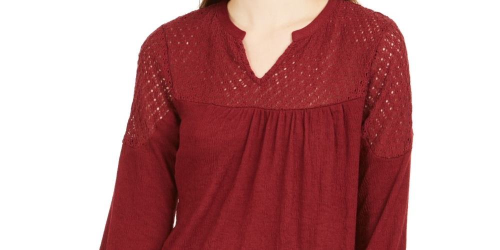 Top curto de renda com ombros de fora feminino Style &amp; Co, vermelho, tamanho PL
