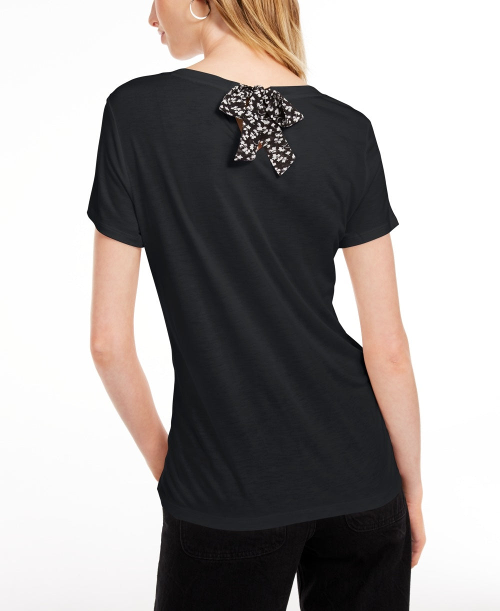 Camiseta feminina lisa com amarração nas costas Maison Jules, preta, tamanho grande