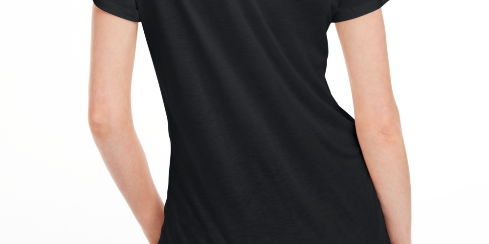 Camiseta feminina lisa com amarração nas costas Maison Jules, preta, tamanho grande
