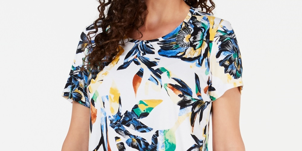 JM Collection Blusa Estampada Feminina Branca Tamanho -PS