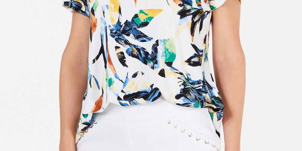 JM Collection Blusa Estampada Feminina Branca Tamanho -PS