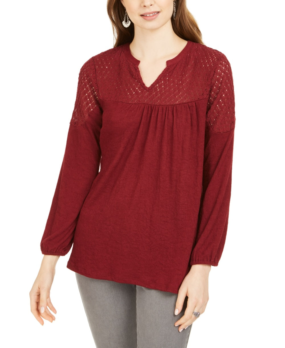 Top curto de renda com ombros de fora feminino Style &amp; Co, vermelho, tamanho P