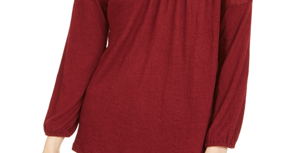 Top curto de renda com ombros de fora feminino Style &amp; Co, vermelho, tamanho P