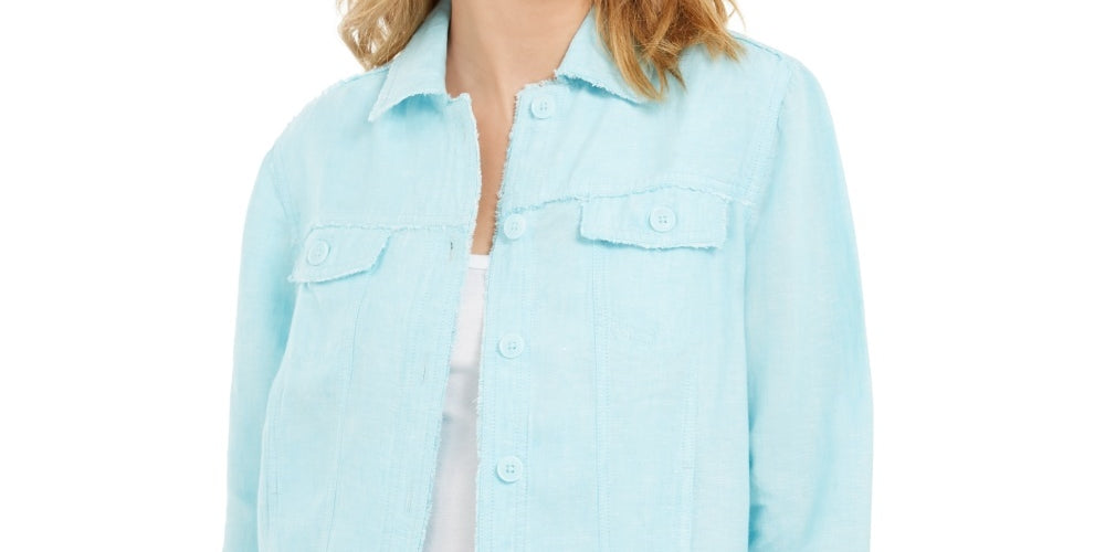 Jaqueta de linho feminina Charter Club, azul marinho, tamanho extragrande