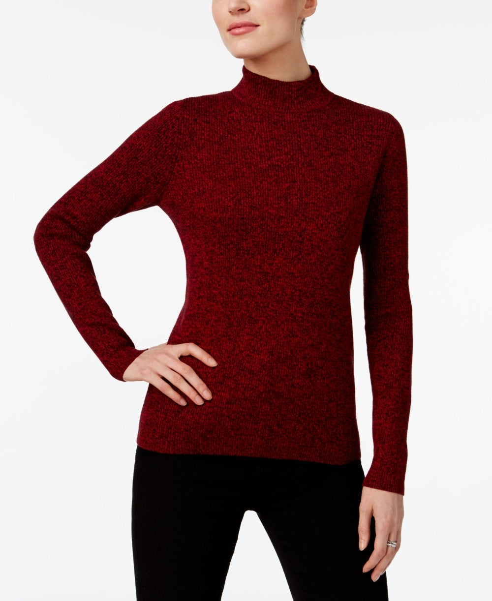 Karen Scott Feminino Malha Canelada Algodão Gola Alta Vermelho Tamanho PL