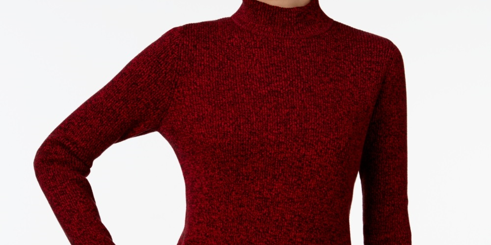 Karen Scott Feminino Malha Canelada Algodão Gola Alta Vermelho Tamanho PL