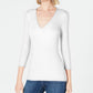 Blusa feminina com decote em V da INC International Concepts, branca, tamanho PL