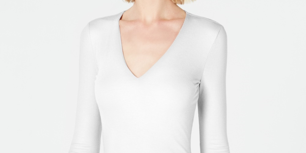 Blusa feminina com decote em V da INC International Concepts, branca, tamanho PL
