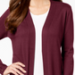 Cardigan feminino com mangas atadas e amarração JM Collection, tamanho vinho, tamanho extragrande