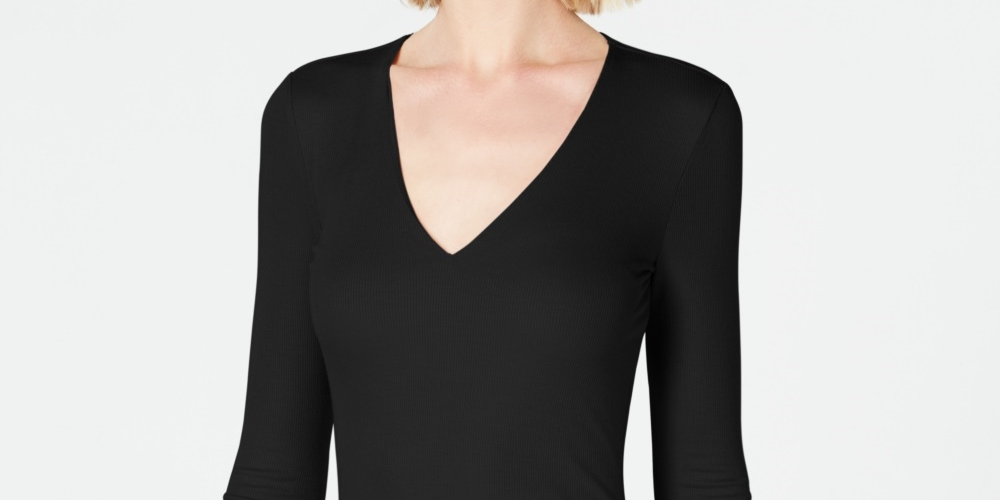 INC International Concepts Top feminino pequeno com decote em V, preto, tamanho pequeno pequeno