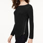 Suéter túnica feminino de malha waffle com zíper lateral, preto, tamanho pequeno, extragrande, da INC International Concepts