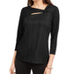 Top Alfani Feminino Petite Solid com Decote Redondo Preto Tamanho Petite Pequeno