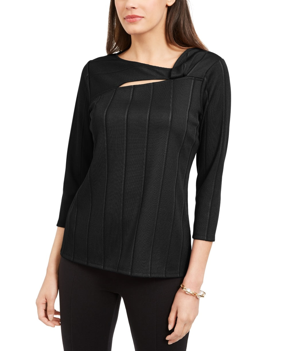 Top Alfani Feminino Petite Solid com Decote Redondo Preto Tamanho Petite Pequeno