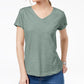 Camiseta feminina com decote em V e bolso, estilo &amp; co, verde, tamanho PS