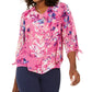 JM Collection Top Feminino Assimétrico Estampado Rosa Tamanho X-S