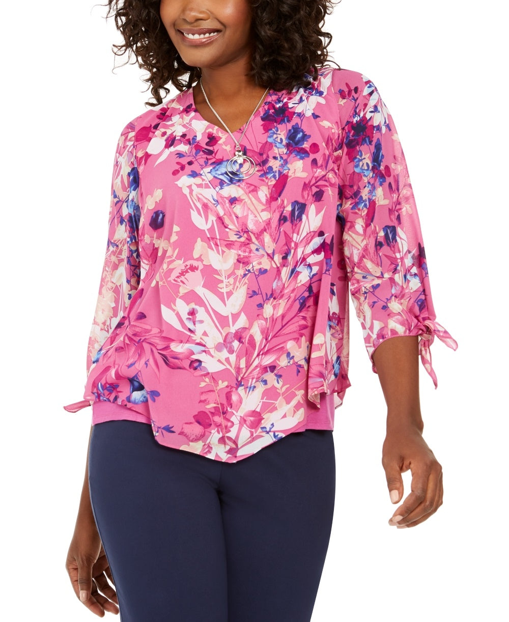 JM Collection Top Feminino Assimétrico Estampado Rosa Tamanho X-S