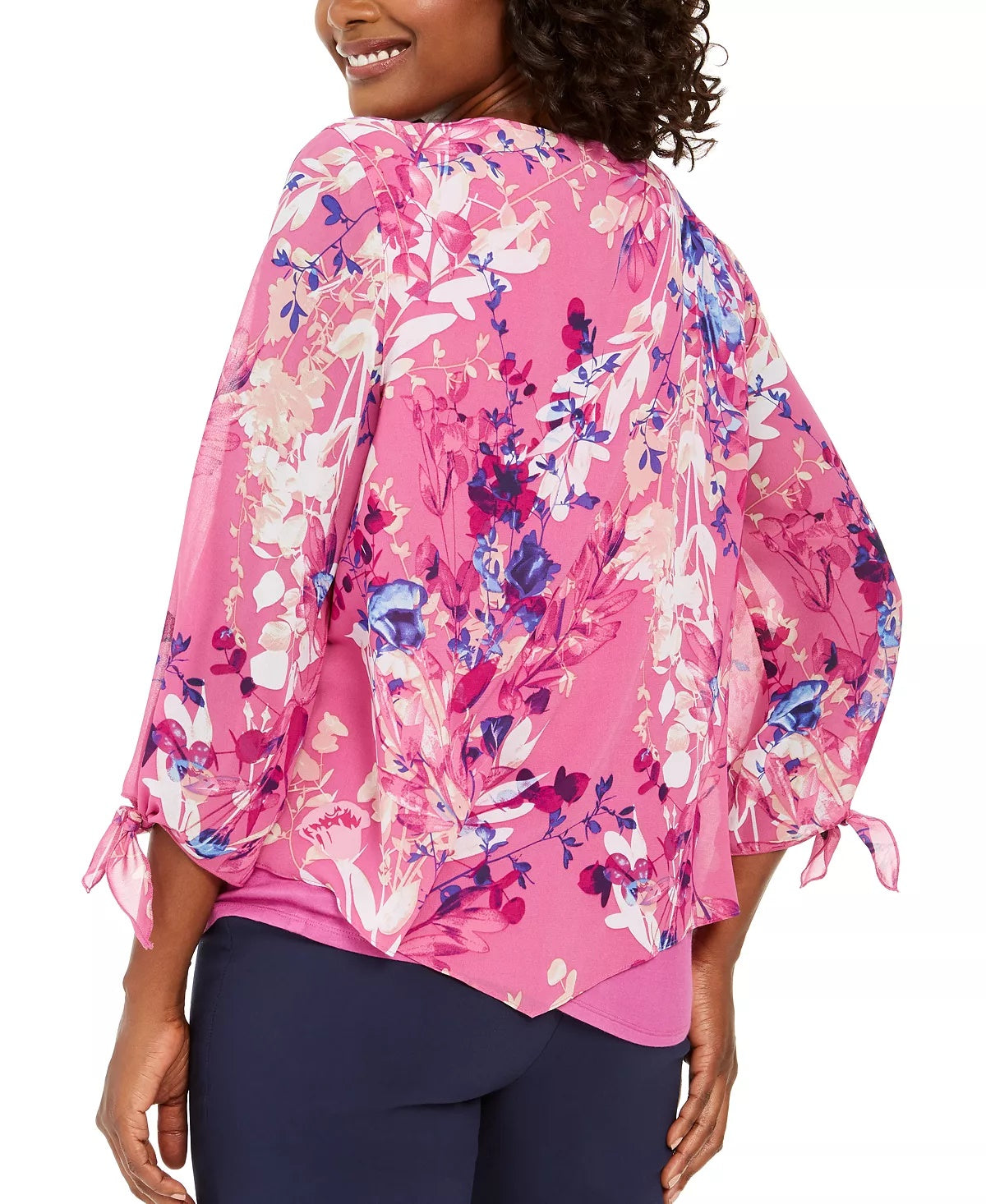 JM Collection Top Feminino Assimétrico Estampado Rosa Tamanho X-S