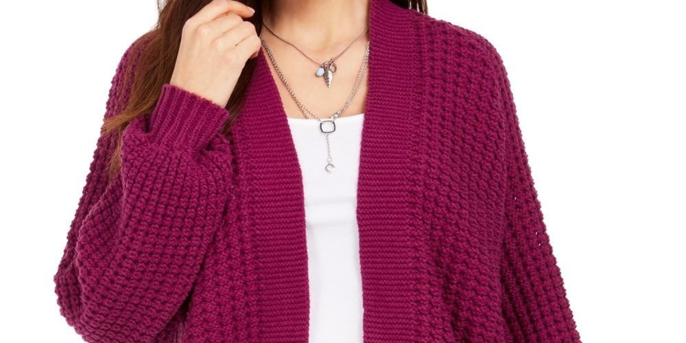 Cardigan feminino de malha grossa com abertura frontal, roxo brilhante, tamanho XX-G, da Style &amp; Co