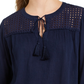 Charter Club Blusa de linho feminina com ilhós e gravata borla, azul, tamanho médio