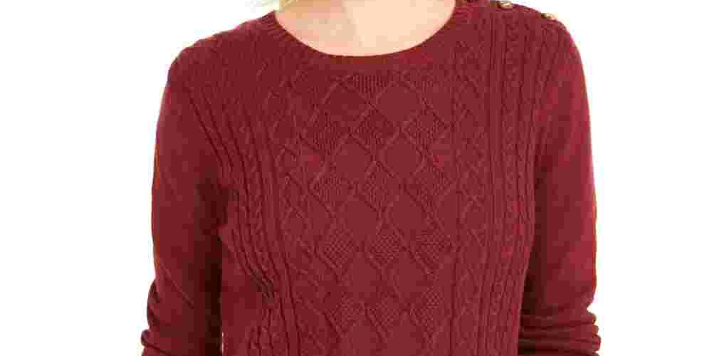 Suéter feminino Charter Club Petite Cable-Knit com acabamento em botões, vermelho, tamanho PL