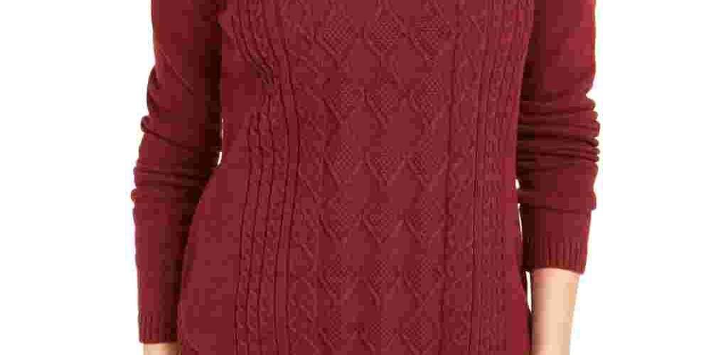 Suéter feminino Charter Club Petite Cable-Knit com acabamento em botões, vermelho, tamanho PL